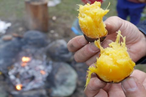 台 焼き芋 焚き火