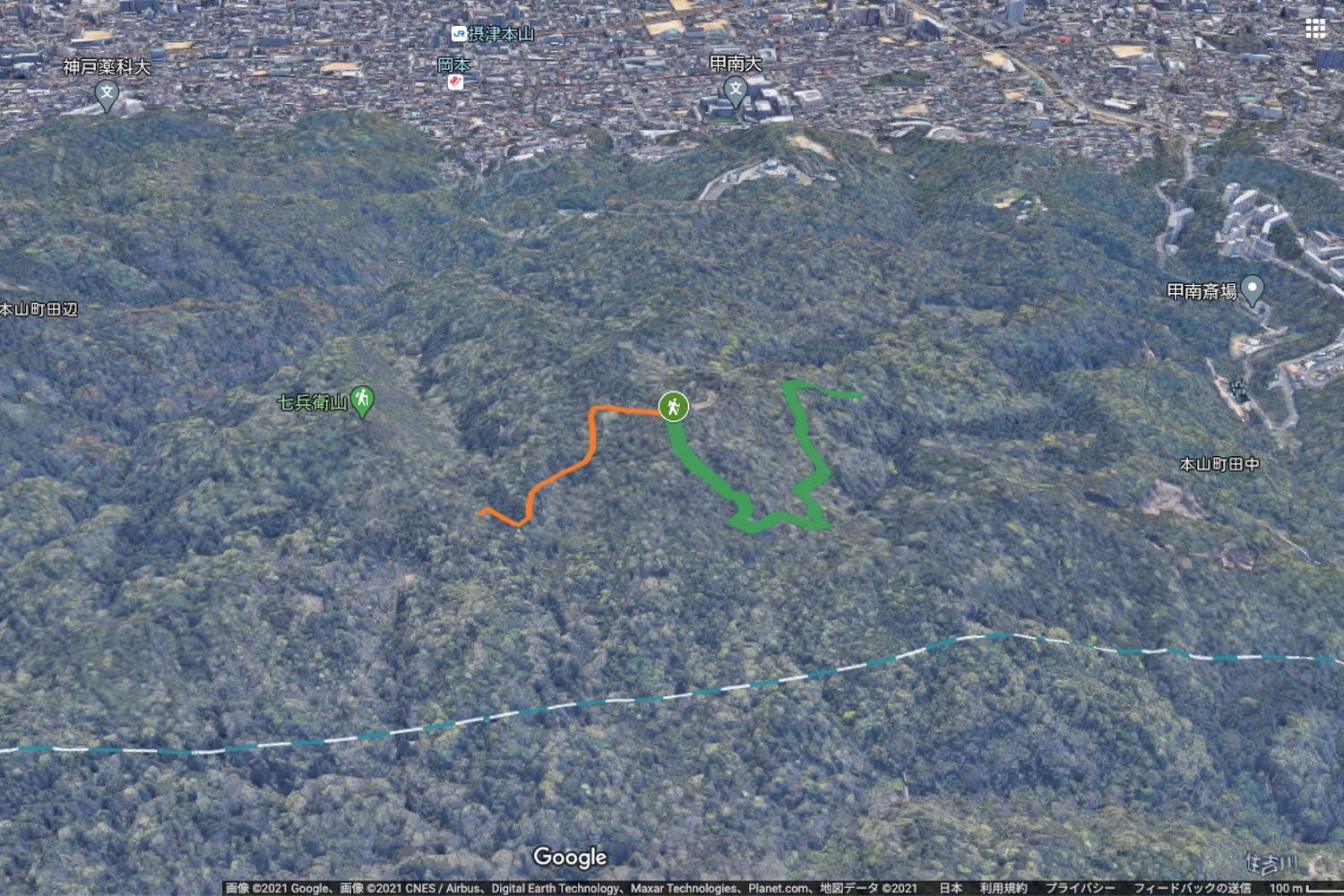 Google マップの3D表示で、自分が通った道が表示された。