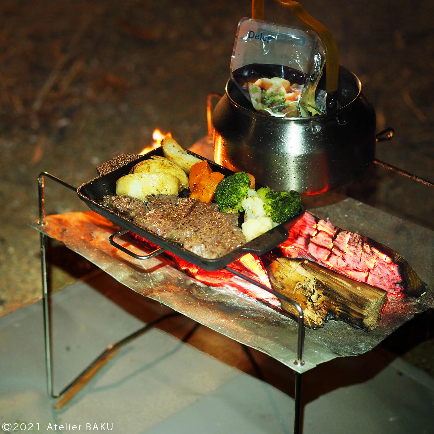 キャンプの夕食