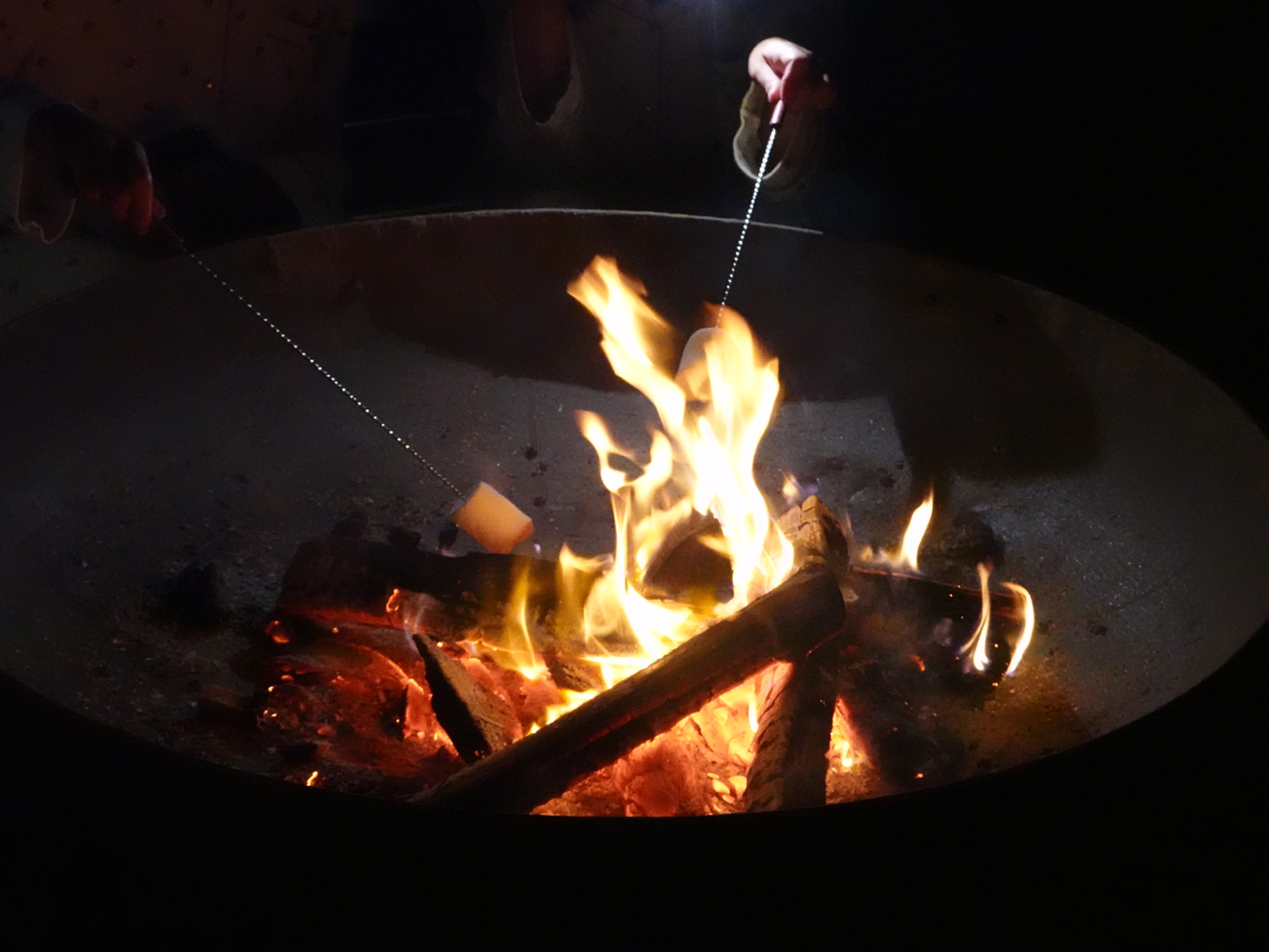 焚き火で焼きマシュマロ