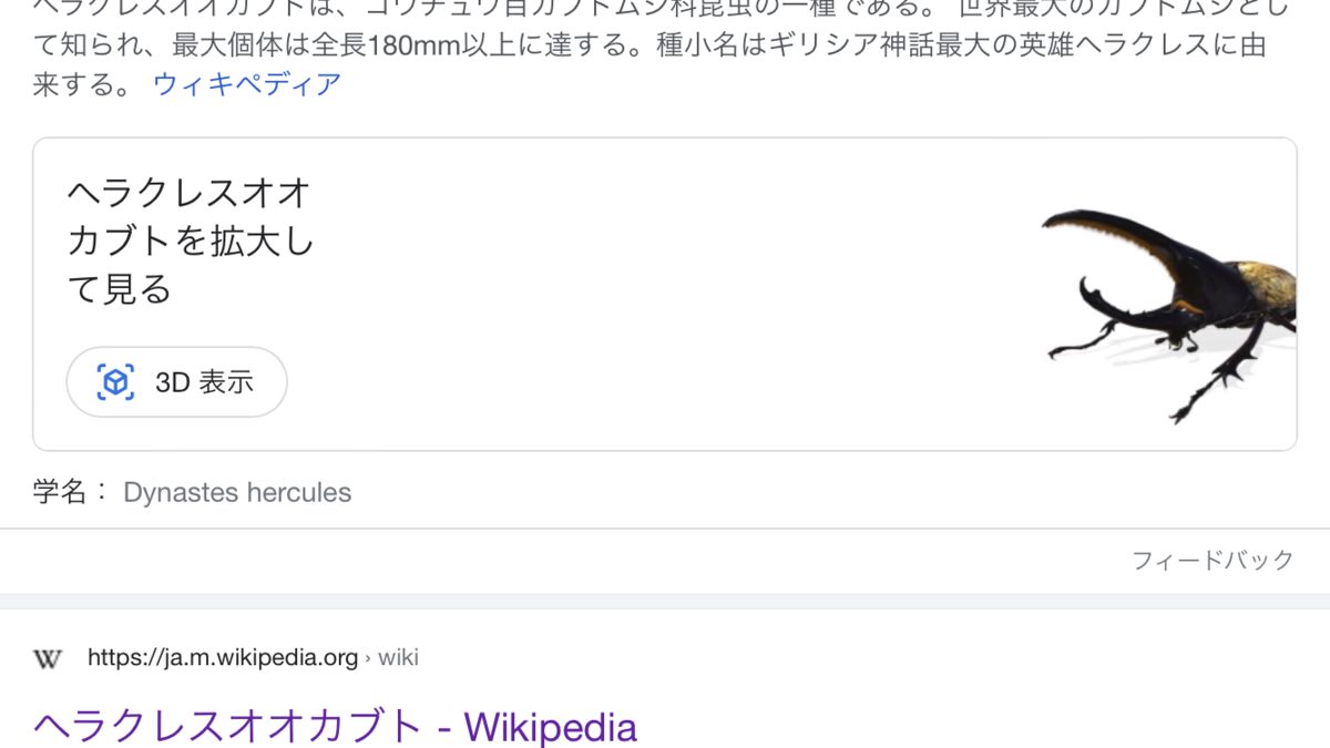グーグルでヘラクレスオオカブトと検索