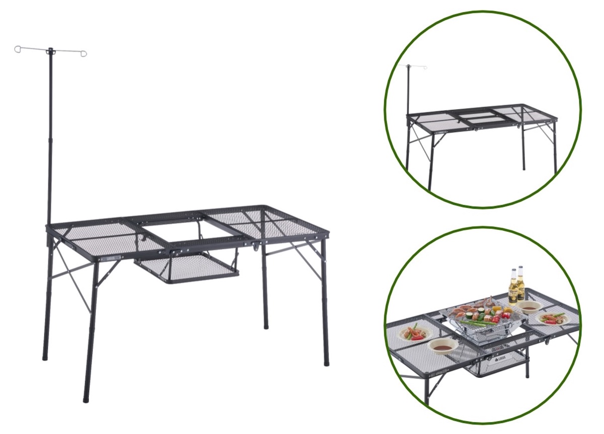 天板をセットすればフラットテーブルからBBQスタイルに変身。