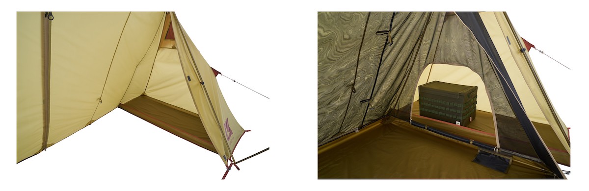 テント両サイドの物置きスペース。