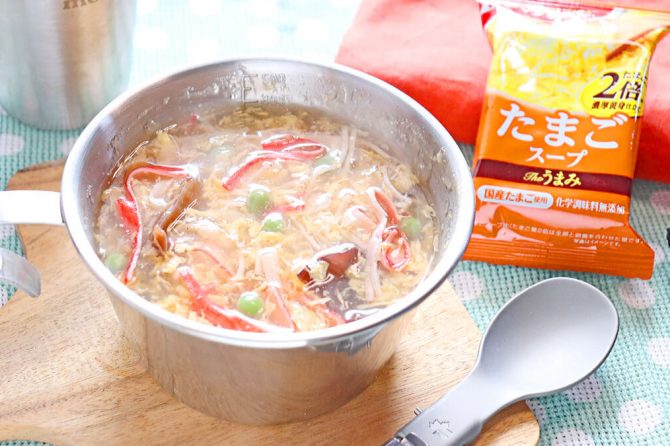 アマノフーズのフリーズドライたまごスープで作るカニ玉