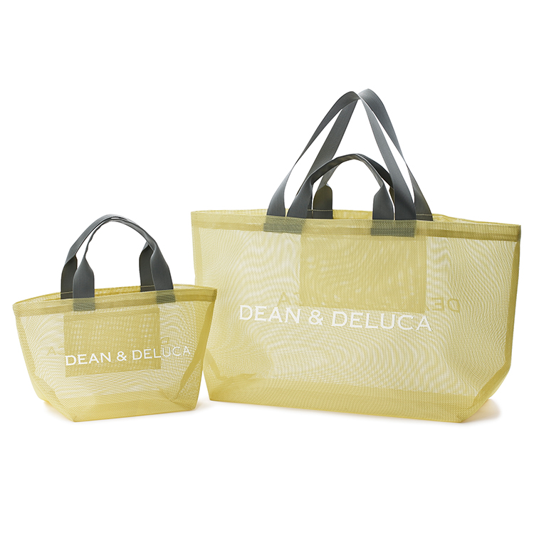 DEAN&DELUCAメッシュトートバッグSシトラスイエローとロゴ入り巾着