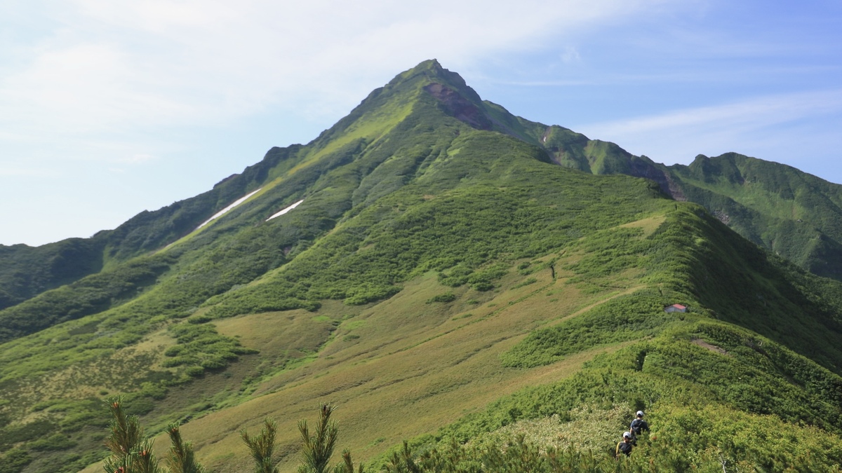 利尻山の山頂まで稜線が続いている。