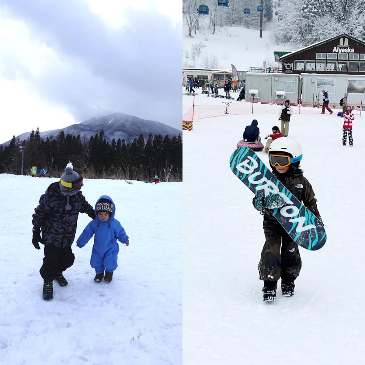 初めて雪に触れた次男と現在の写真を比較