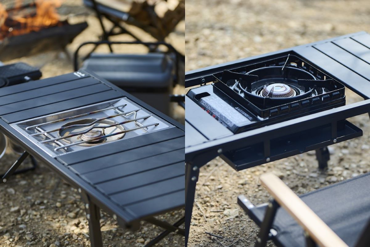 薄型バーナーも“タフまる”も設置できるって!「Alpen Outdoors アルミユニットテーブル」 薄型バーナーも“タフまる”も設置できるって!「Alpen Outdoors アルミユニットテーブル」