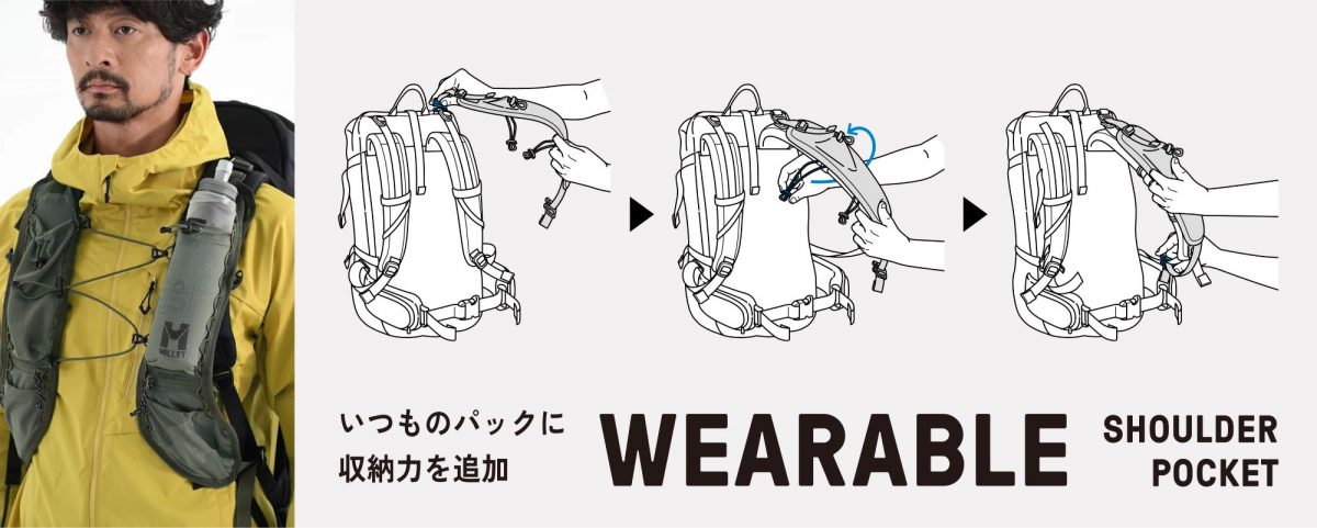 バックパックに後付けで収納が増やせたら…を叶えるショルダーポケットがミレーから登場！