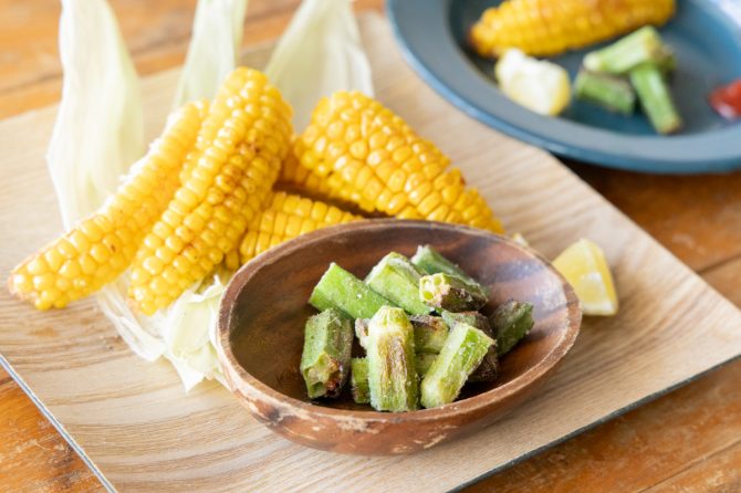 フライドおくら＆とうもろこし