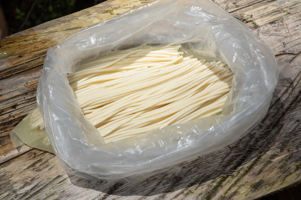 水に漬けたパスタの2時間後