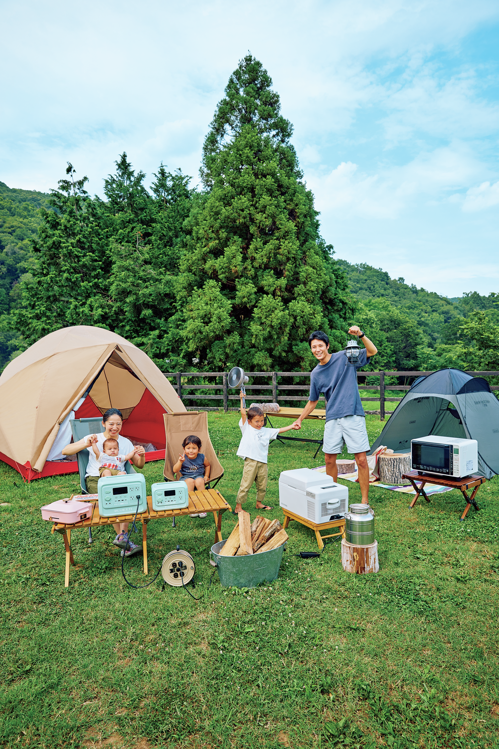 ファミキャンデビューはポタ電付きで！自然大好きファミリーが快適なソト遊びを体験