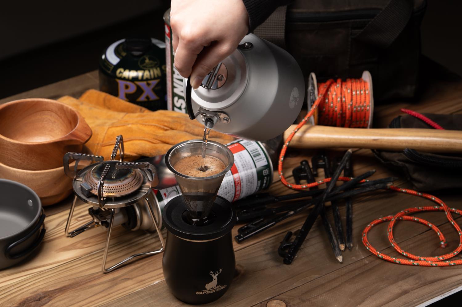 CAPTAINSTAG（キャプテンスタッグ）／丸型クッカーに入るアルミケトル625ml CS×F.C.P