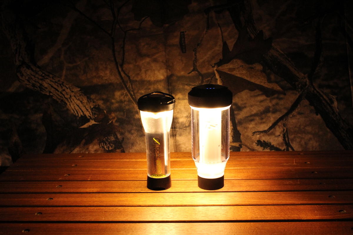 点灯したLEDランタンの光の広がりを近くで撮影した様子