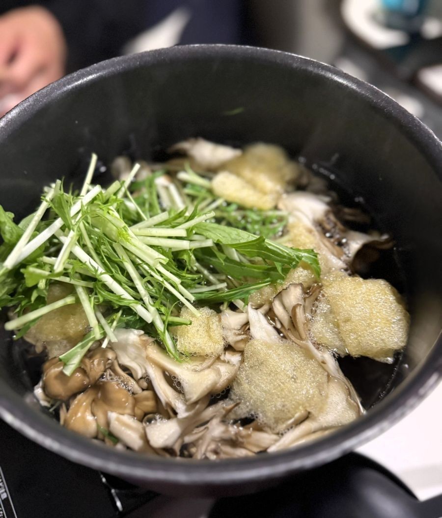 キノコ、水菜、松山あげ