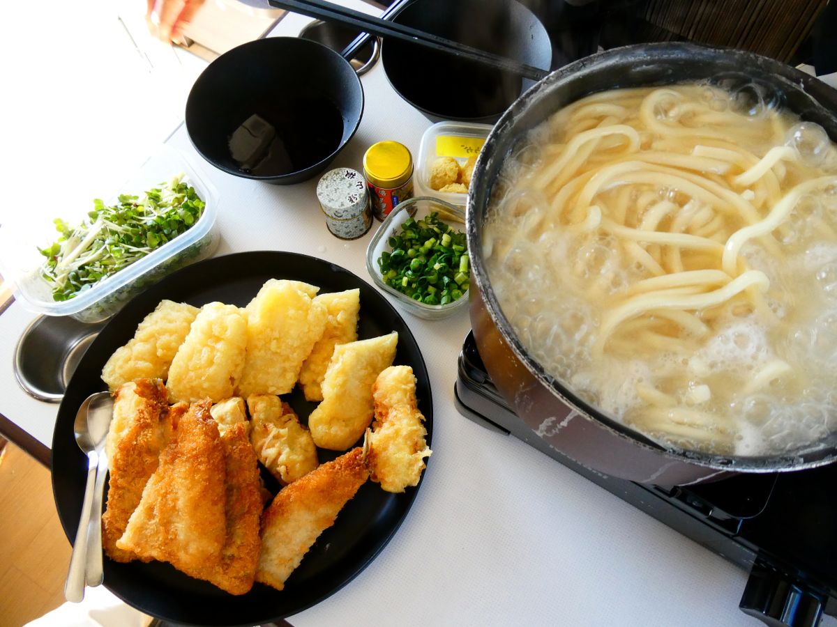 完成した釜揚げうどん