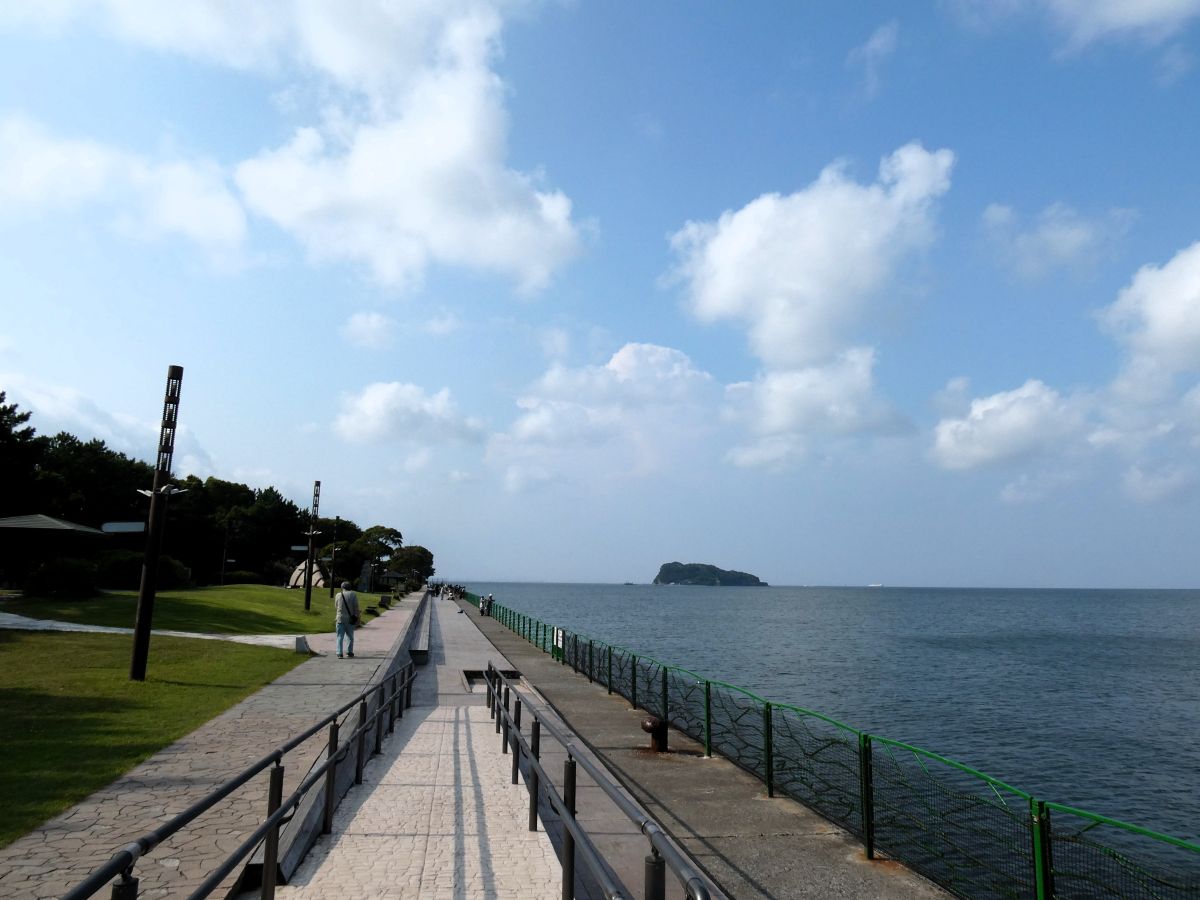 遠くに見える猿島