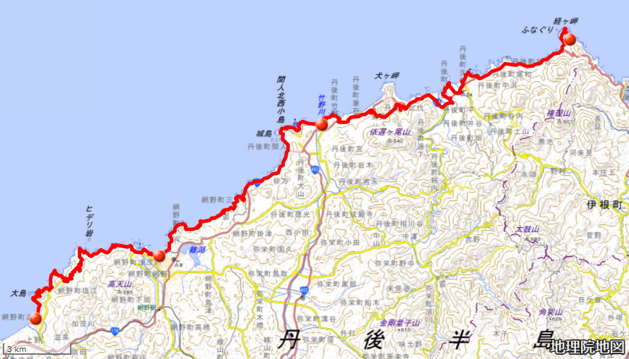 山陰海岸ジオパークトレイルMAP　経ヶ岬ー夕日ヶ浦