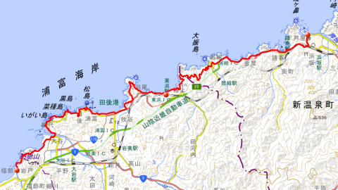 山陰海岸ジオパークトレイルMAP４【兵庫県新温泉町 山陰海岸ジオパーク館～鳥取県鳥取市 岩戸海岸いさりび広場】